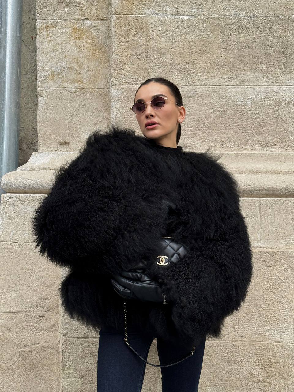 LAMA FUR COAT BLACK