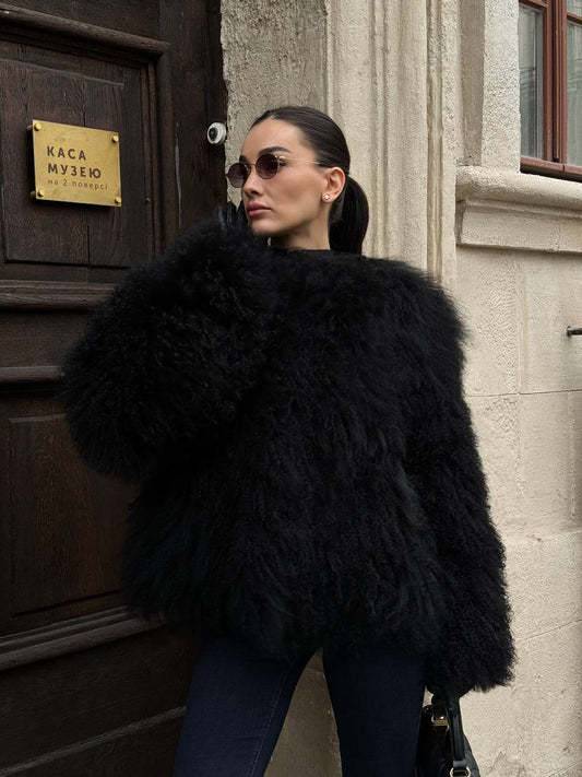LAMA FUR COAT BLACK