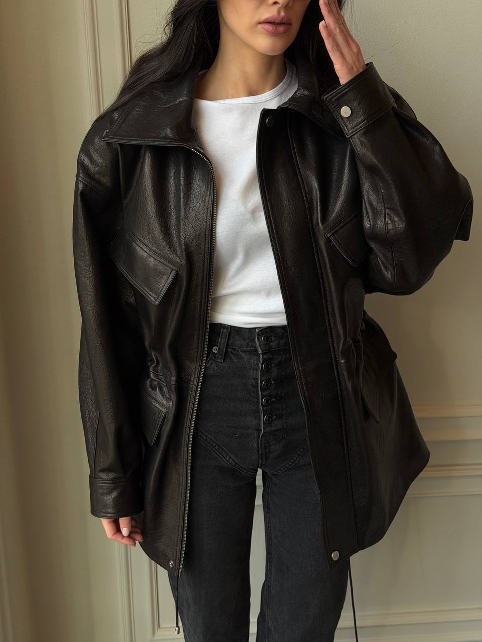 Шкіряна куртка-парка з куліскою Leather Parka