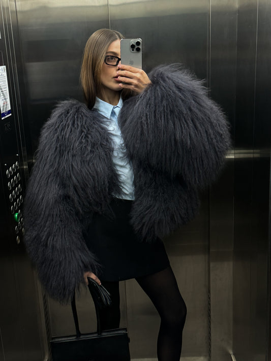 LAMA FUR COAT | DEEP GRAPHITE